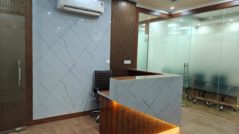 Office entrance lobby with reception desk in Noida Sector 65